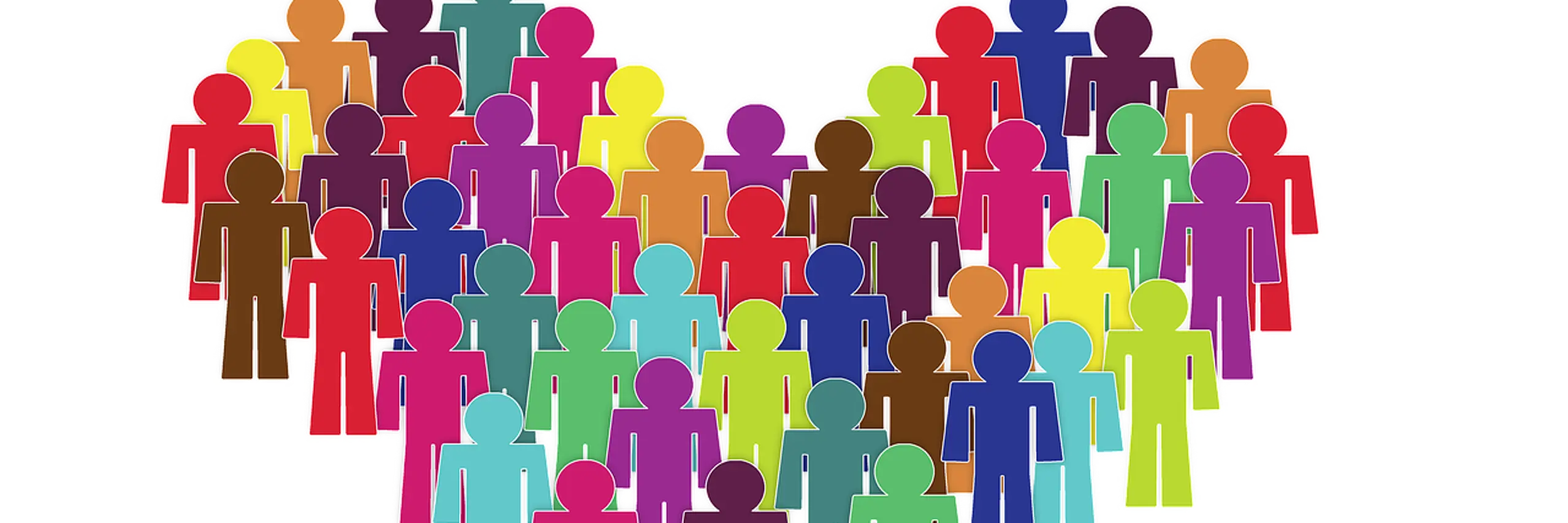 Herz aus verschiedenfarbigen bunten Menschen